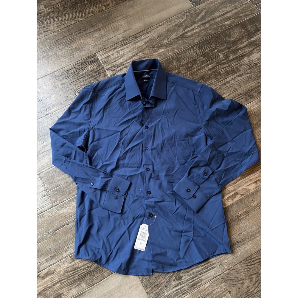Nautica Performance Super Shirt Slim Long Sleeve Blue 15-15.5 32/33 Medium